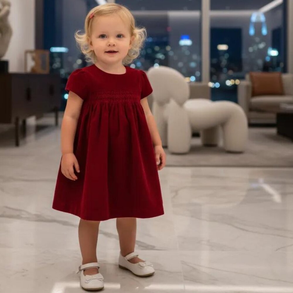 Ralph Lauren Red Holiday Corduroy Smocked Dress size 18 Months